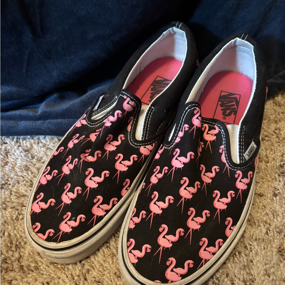Vans Black and Pink Loafers Slip-Ons
